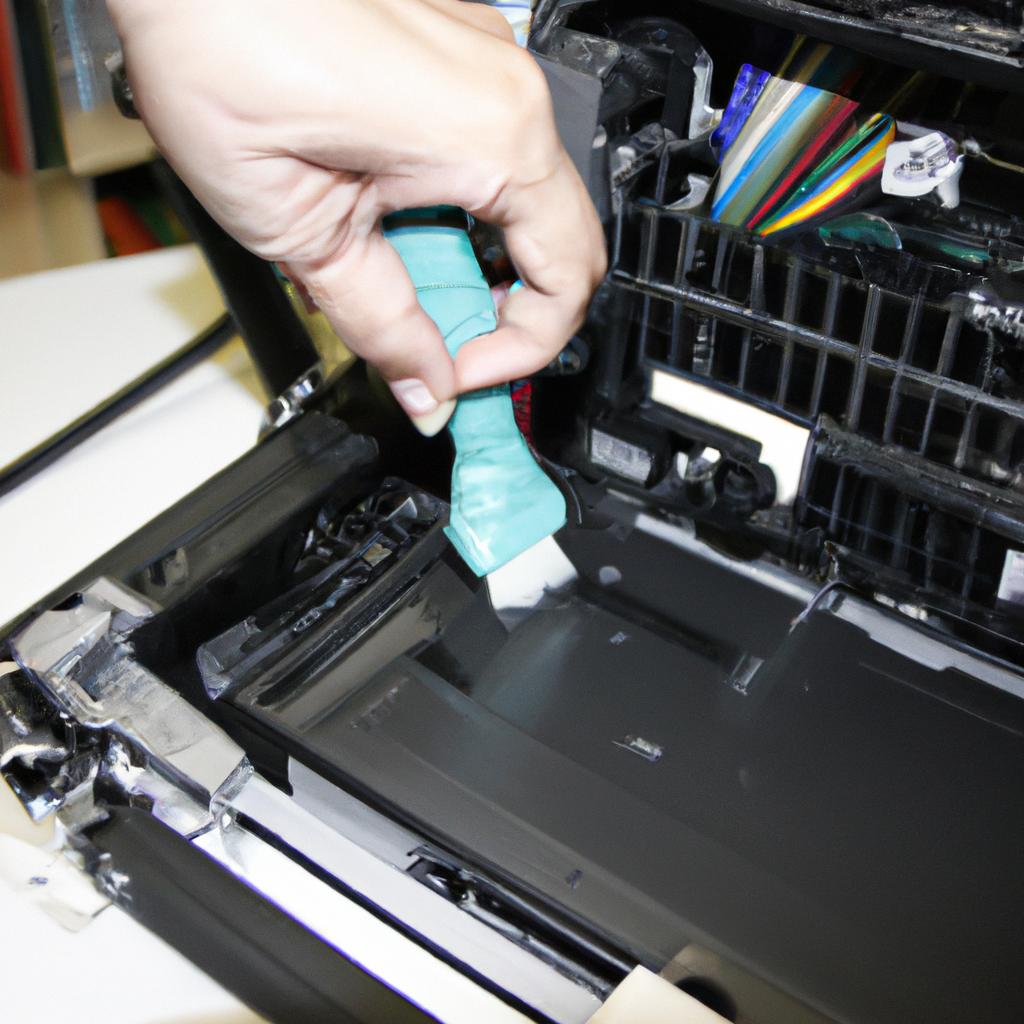 Person cleaning a printer head