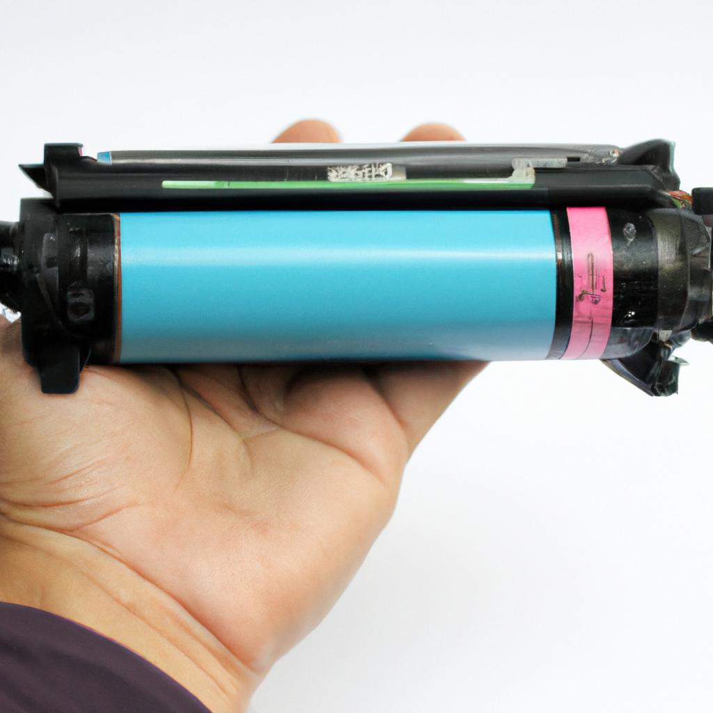Person holding remanufactured toner cartridge